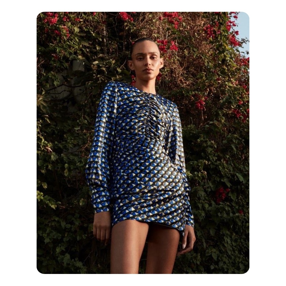 ★ NWT Zara Geometric Print Spring Wedding Guest Mini Dress - Blue Pattern ★